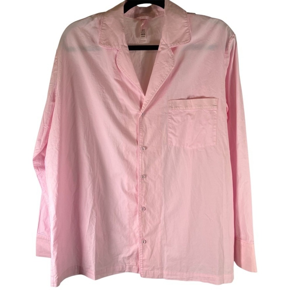 SKIMS Sleep Shirt Women's M/M Pink Cotton Button Down Long Sleeve Pajama Top